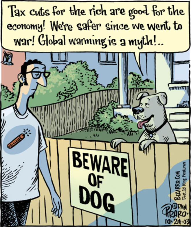 Funny cartoon by Bizarro.