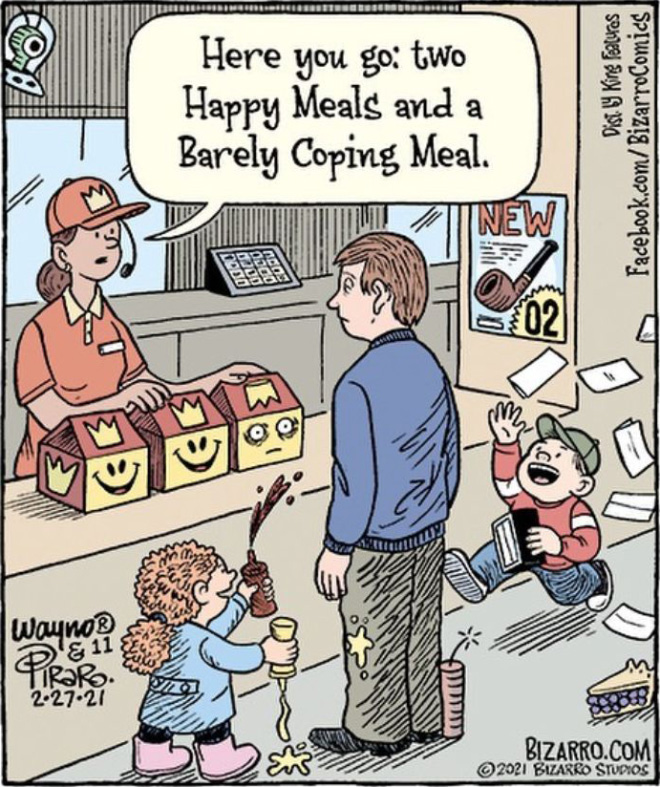 Funny cartoon by Bizarro.