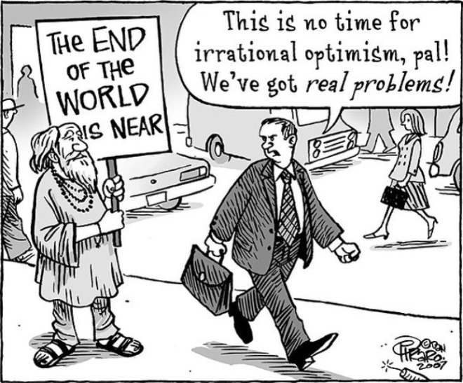 Funny cartoon by Bizarro.