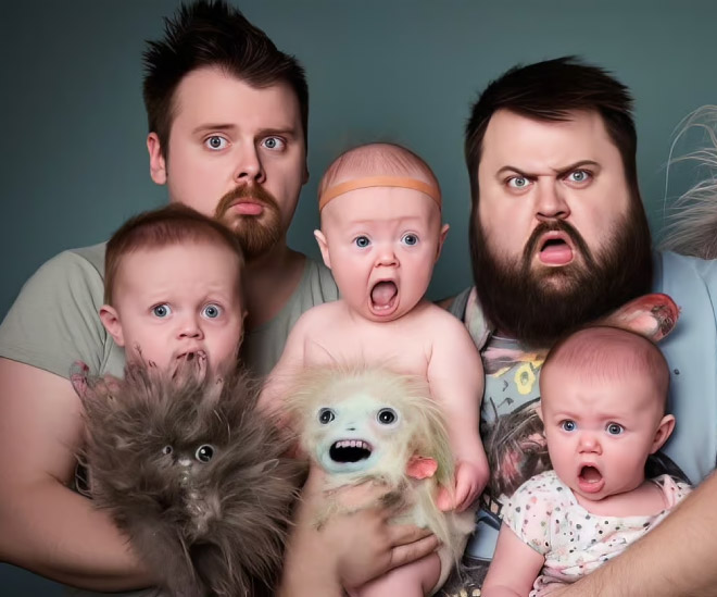 Awkward family photo, generated by AI.