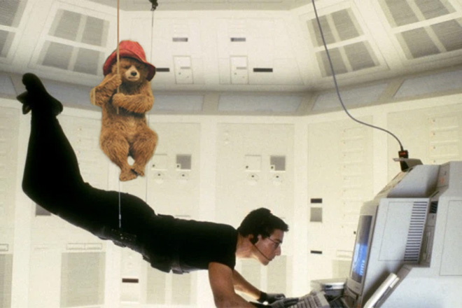 Paddington Bear inserted into iconic movie scenes.