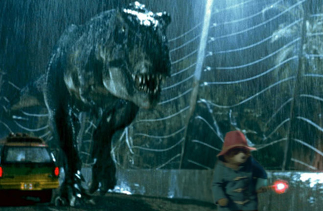 Paddington Bear inserted into iconic movie scenes.